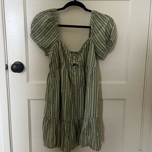 Green stripe babydoll dress